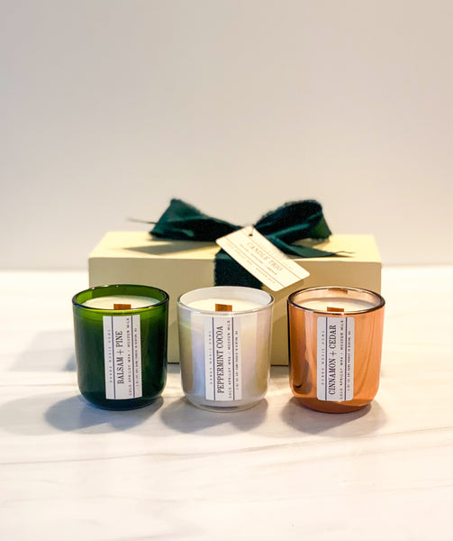 Holiday Candle Trio | 3 oz wooden wick candles