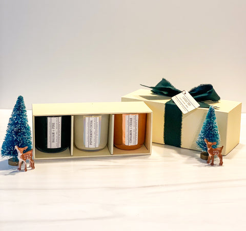 Holiday Candle Trio | 3 oz wooden wick candles