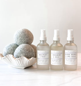 Laundry Set | Eco Wool Dryer Balls | Natural Fragrance Spray | Blood Orange | Rosemary Mint | Geranium Rose